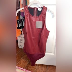 Burgundy Faux Leather Bodysuit